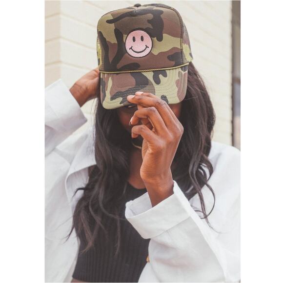 OTTO Accessories - Otto Women's Green Smiley Face Camouflage Foam Mesh Trucker Cap One Size